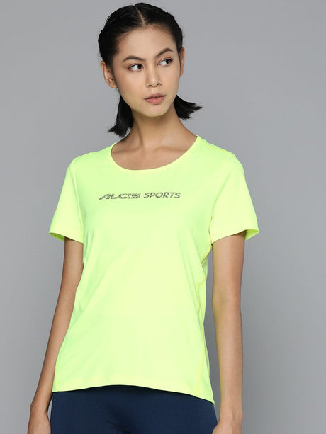 Alcis Women Green Brand Logo Printed Slim Fit T-shirt