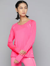 Alcis Women Pink Extended Sleeves Regular Fit T-shirt
