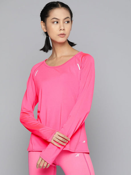 Alcis Women Pink Extended Sleeves Regular Fit T-shirt