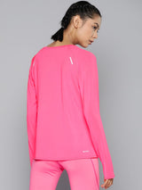 Alcis Women Pink Extended Sleeves Regular Fit T-shirt