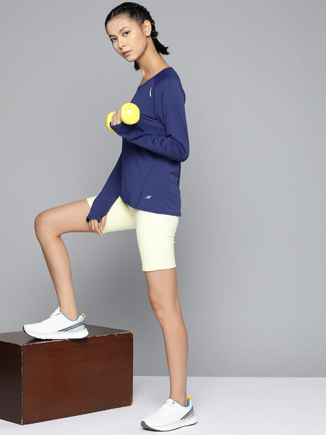 Alcis Women Navy Blue Extended Sleeves Regular Fit T-shirt