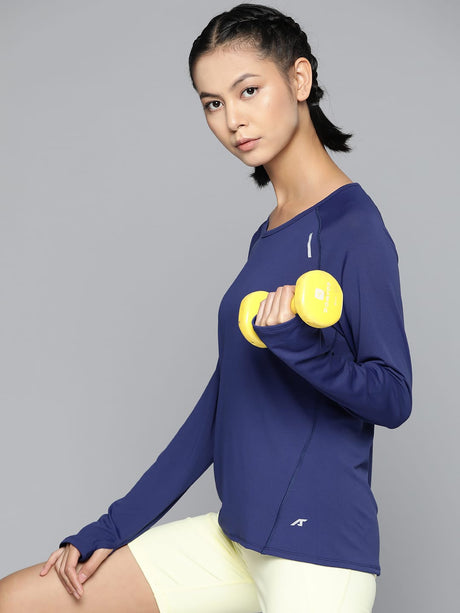 Alcis Women Navy Blue Extended Sleeves Regular Fit T-shirt