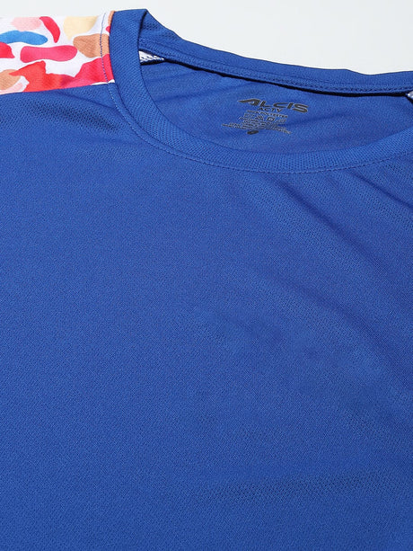 Alcis Women Blue Pink Printed Slim Fit Sports T-shirt | Alcis