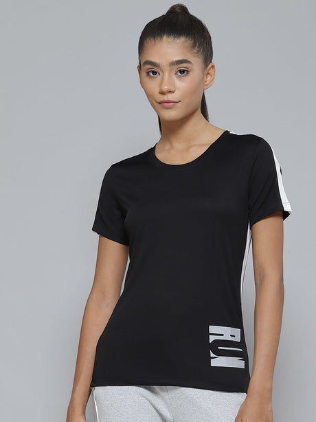 Alcis Women Black Printed Slim Fit T-shirt | Alcis