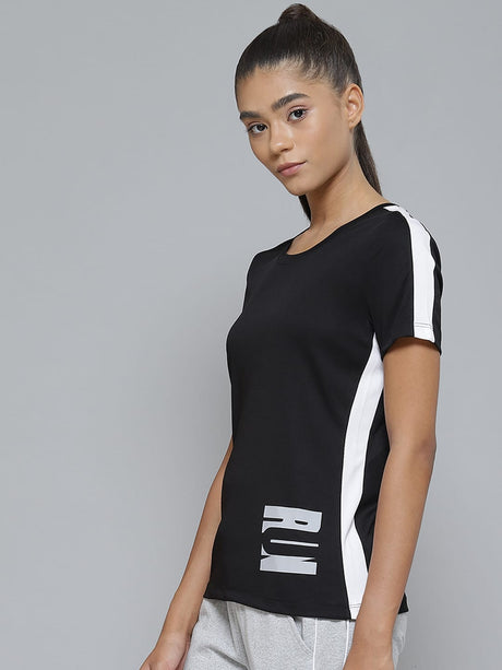 Alcis Women Black Printed Slim Fit T-shirt | Alcis