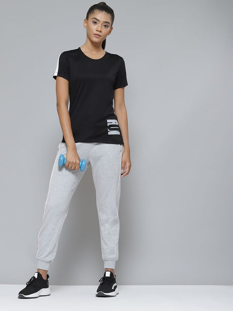 Alcis Women Black Printed Slim Fit T-shirt | Alcis