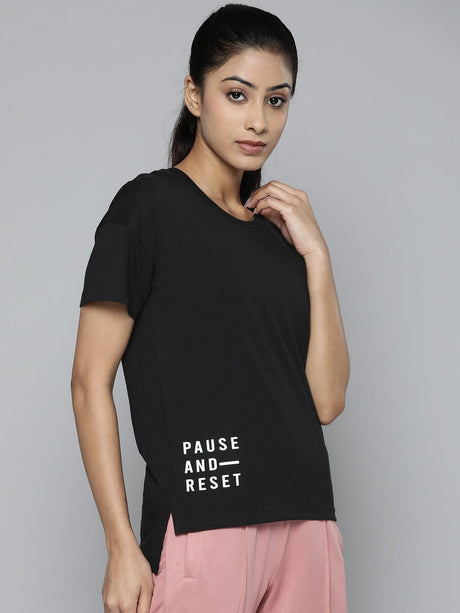 Women Black Slim Fit Training or Gym T-shirt | Alcis
