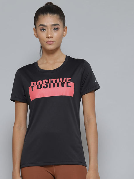 Alcis Women Black Typography Printed Slim Fit T-shirt | Alcis