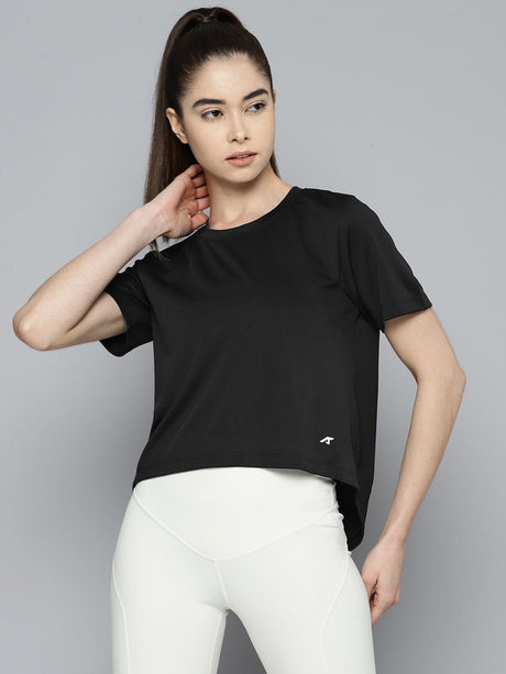 Alcis Women  Black Anti Static Slim Fit Crop Sports T-shirt