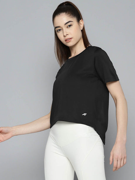Alcis Women  Black Anti Static Slim Fit Crop Sports T-shirt