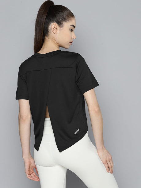 Alcis Women  Black Anti Static Slim Fit Crop Sports T-shirt