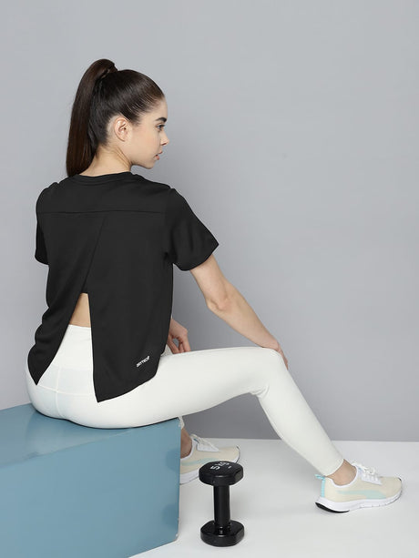 Alcis Women  Black Anti Static Slim Fit Crop Sports T-shirt