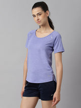 Alcis Women Iris Bloom Heather Anti-Static Slim-Fit Round Neck Distance Training T-Shirt