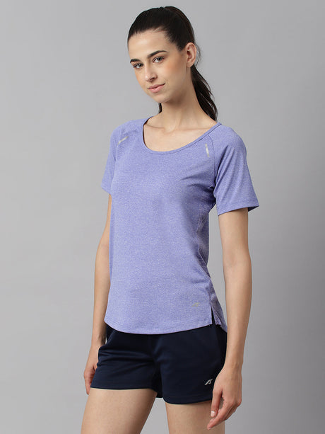 Alcis Women Iris Bloom Heather Anti-Static Slim-Fit Round Neck Distance Training T-Shirt