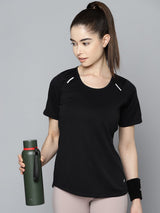 Alcis Women Black Solid Anti Static Slim Fit Sports T-shirt
