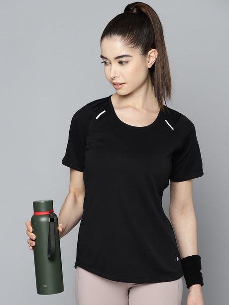 Alcis Women Black Solid Anti Static Slim Fit Sports T-shirt