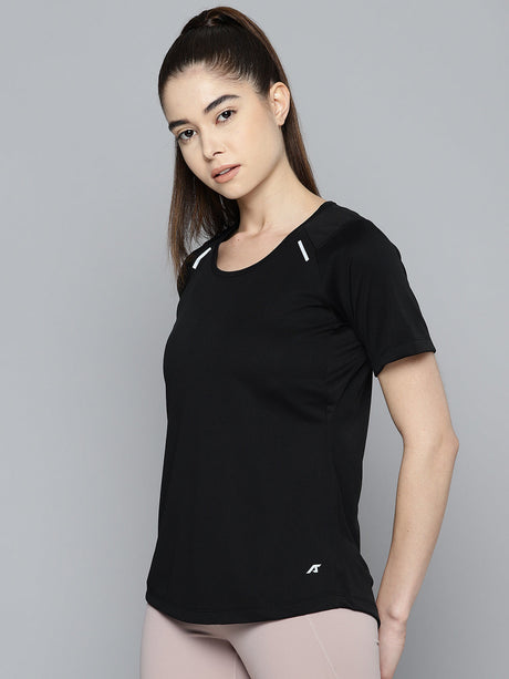 Alcis Women Black Solid Anti Static Slim Fit Sports T-shirt