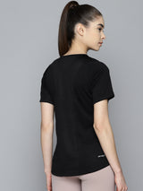 Alcis Women Black Solid Anti Static Slim Fit Sports T-shirt