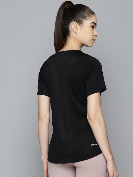 Alcis Women Black Solid Anti Static Slim Fit Sports T-shirt