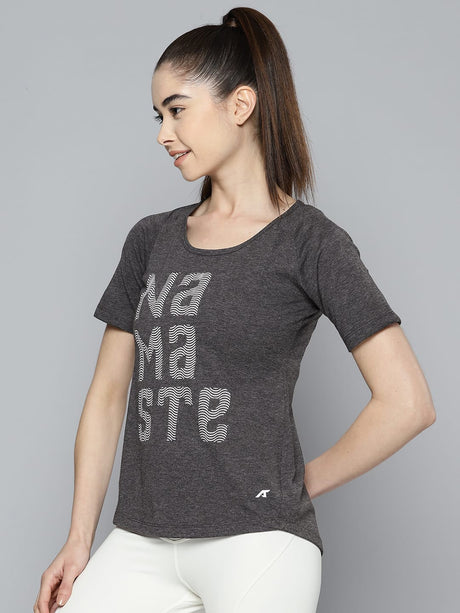 Alcis Women Grey Printed Yoga T-shirt