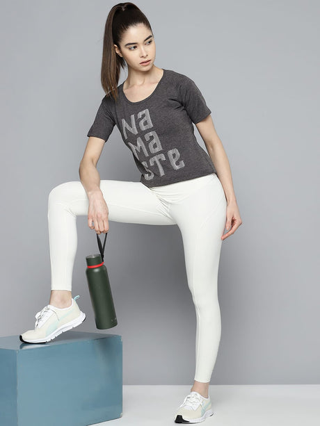 Alcis Women Grey Printed Yoga T-shirt