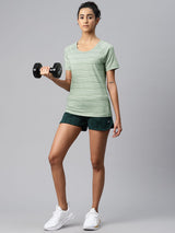 Alcis Women Green Striped Dry Tech Slim Fit T-shirt