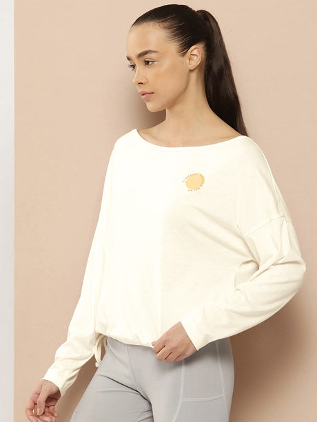 Alcis Women Typography Detail Drop-Shoulder Sleeves Yoga T-shirt