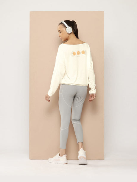 Alcis Women Typography Detail Drop-Shoulder Sleeves Yoga T-shirt