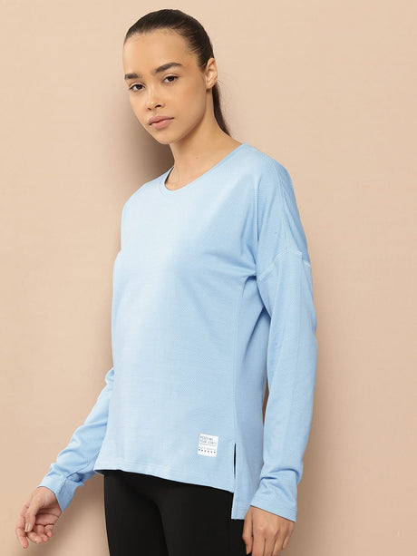 Alcis Women Blue Solid Drop-Shoulder Sleeves T-shirt