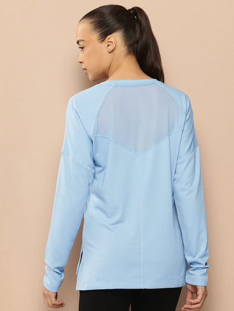 Alcis Women Blue Solid Drop-Shoulder Sleeves T-shirt