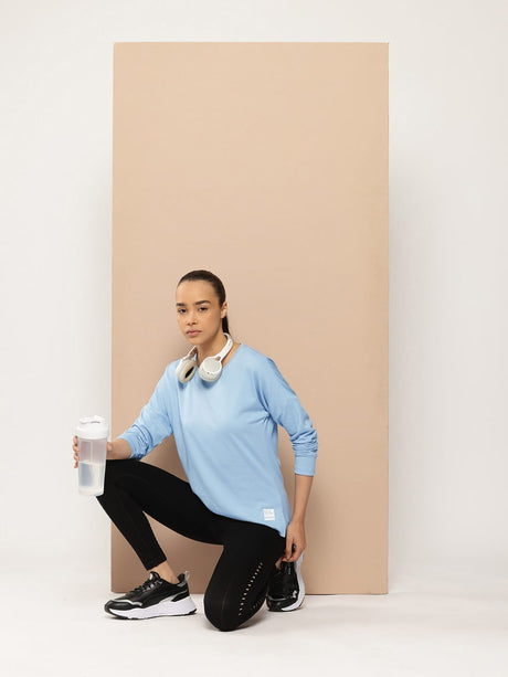 Alcis Women Blue Solid Drop-Shoulder Sleeves T-shirt