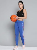 Alcis Women Blue White Striped Sports Tights