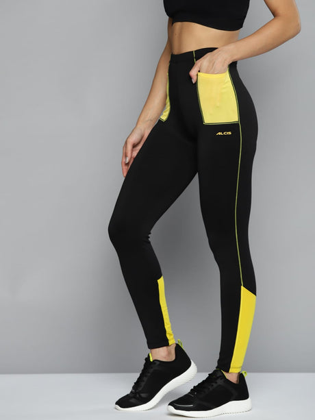 Alcis Women Black Solid High-Waist Tights | Alcis