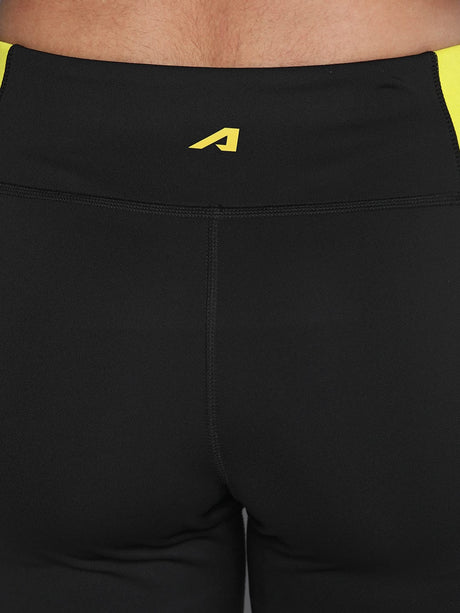 Alcis Women Black Yellow Colorblocked Sports Tights