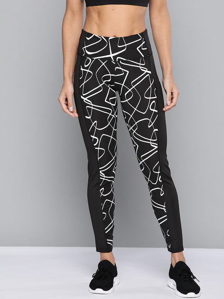 Alcis Women Black White Patterned Ankle-Length Sports Tights | Alcis