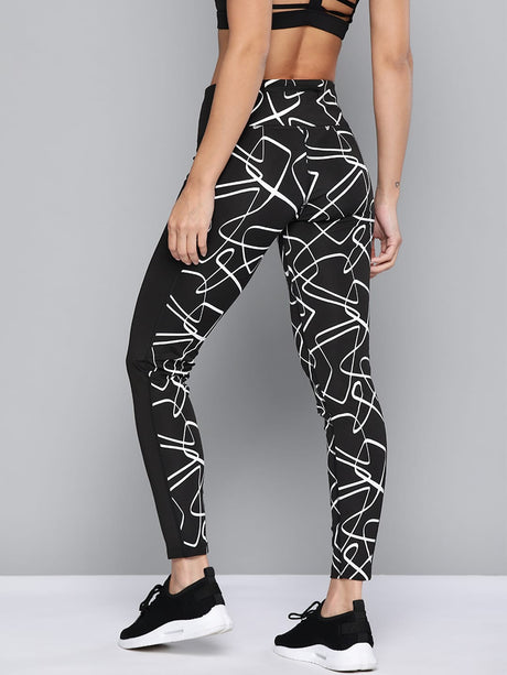 Alcis Women Black White Patterned Ankle-Length Sports Tights | Alcis