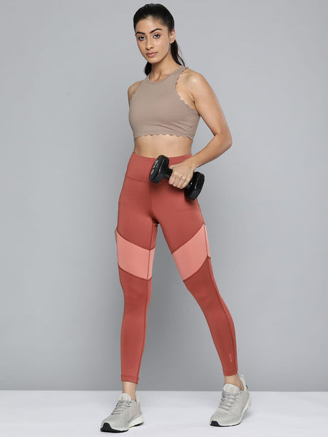 Alcis Women Rust-Orange Colourblocked Cropped Sport Tights