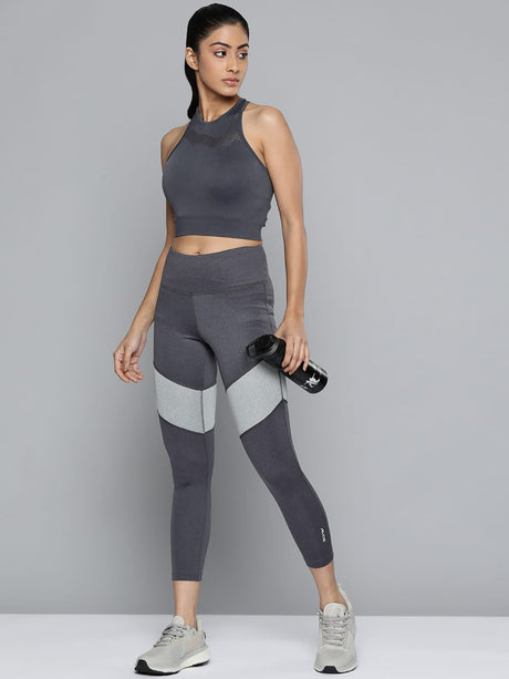 Alcis Women Charcoal Grey Colourblocked Cropped Sport Tights