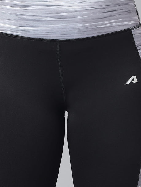 Alcis Women Black Colour-blocked Full-Length Training Tights