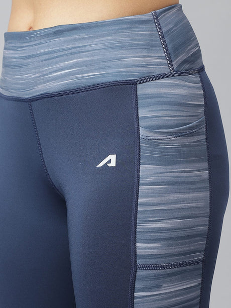 Alcis Women Navy Colour-blocked Full-Length Training Tights