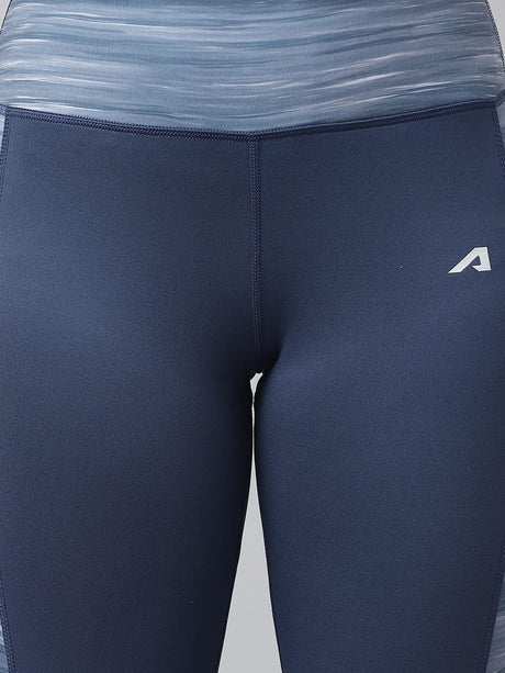 Alcis Women Navy Colour-blocked Full-Length Training Tights