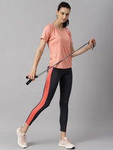 Alcis Women Printed Charcoal Colour Blocked Anti-Static Slim-Fit Full-Length Sports Tights