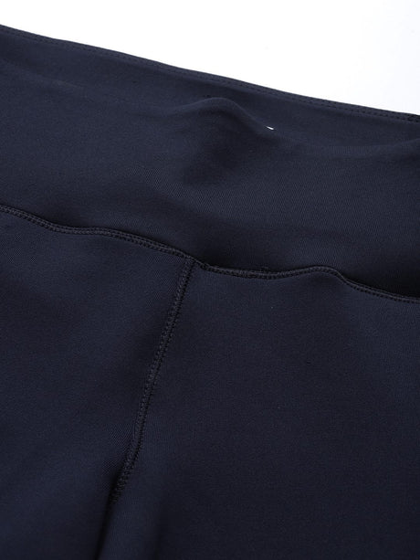 Alcis Women Navy Blue Mustard Yellow Colourblocked 7/8 Tights | Alcis