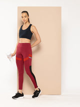 Alcis Women Maroon and Orange Colourblocked Tights