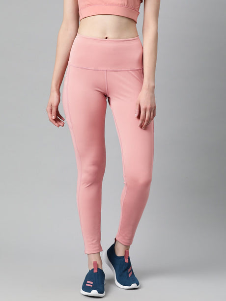 Alcis Women Pink Solid Knitted Running Tights
