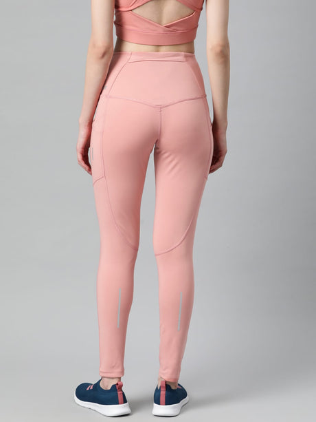 Alcis Women Pink Solid Knitted Running Tights