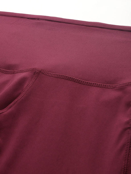 Alcis Women Red Plum Anti-Static Slim-Fit 3/4th Running Tights