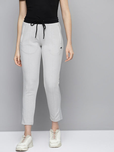 Alcis Women Grey Solid Slim Fit Cropped Track Pants With Side Stripes | Alcis