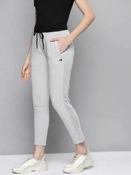 Alcis Women Grey Solid Slim Fit Cropped Track Pants With Side Stripes | Alcis