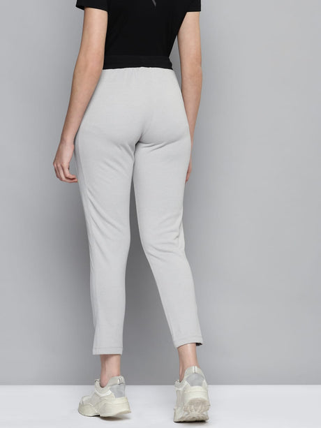 Alcis Women Grey Solid Slim Fit Cropped Track Pants With Side Stripes | Alcis